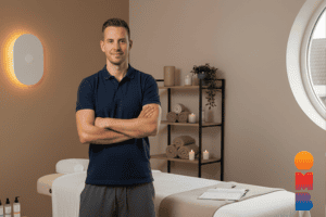 Een afgestudeerde en professionele masseur na de online cursus Start je eigen praktijk